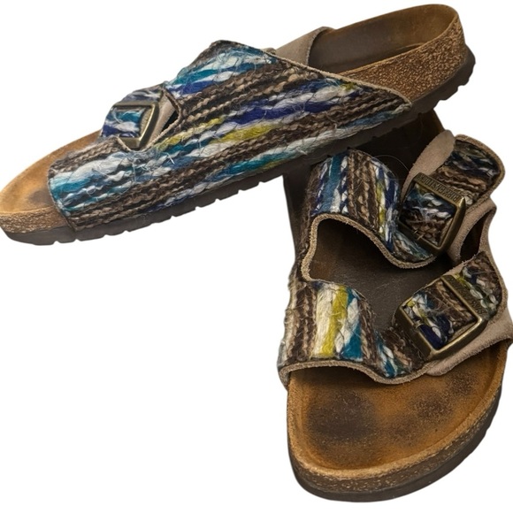 RARE BIRKENSTOCK  Size 41 U.S. Women's 10 Men's 8 Taupe Arizona Boho Yarn Multi - Picture 9 of 17